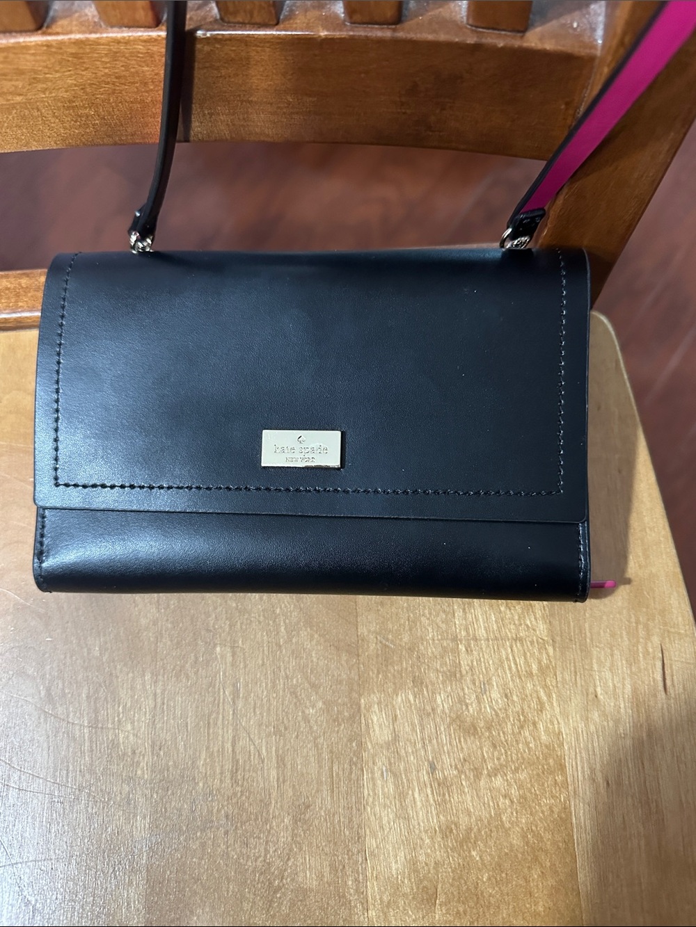 kate spade Black and Pink Leather Crossbody Wallet